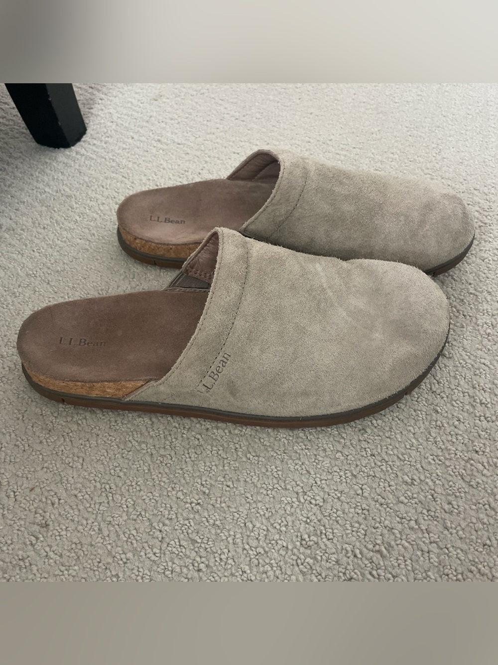L.L. Bean women’s Light Taupe Suede Slip-On Clogs
